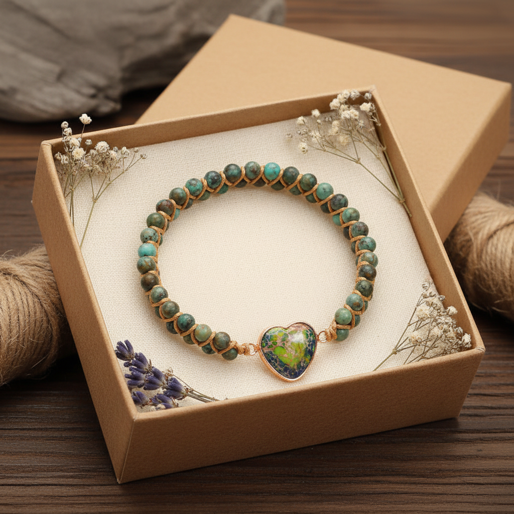 Natural Stone Love Bracelet in kraft gift box with dried flowers