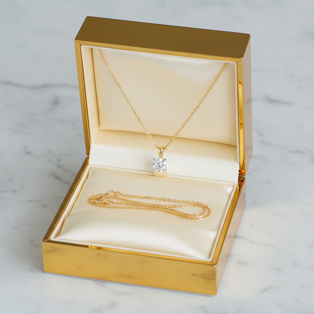 18K Gold-Plated Diamond Solitaire Necklace in luxury gold gift box