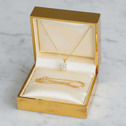 18K Gold-Plated Diamond Solitaire Necklace in luxury gold gift box