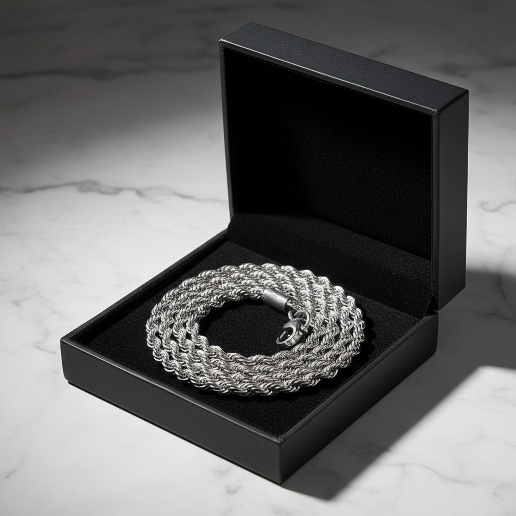 Twist Chain Necklace in luxury black gift box on marble