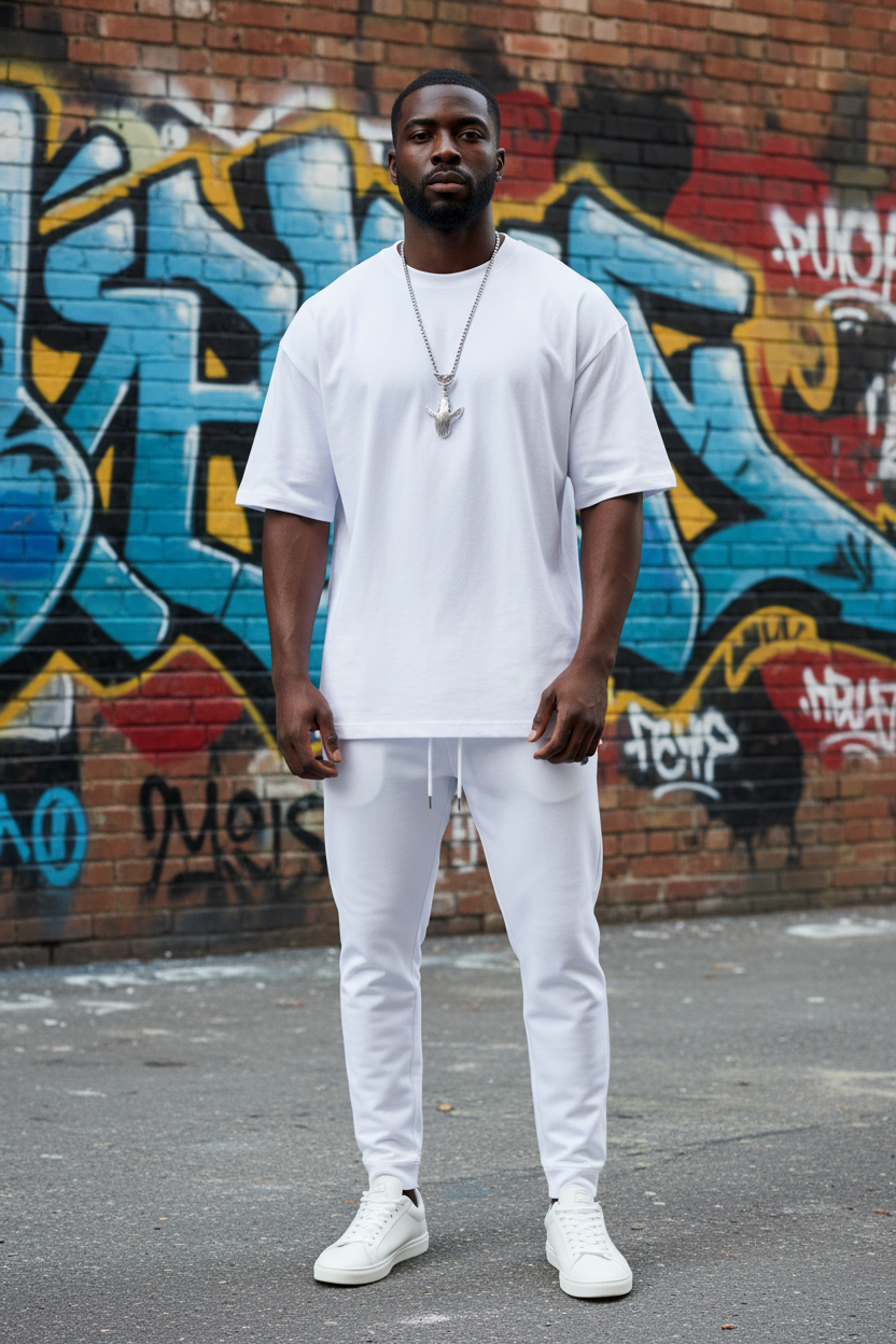 Model wearing Whale Pendant Necklace in urban streetwear setting
