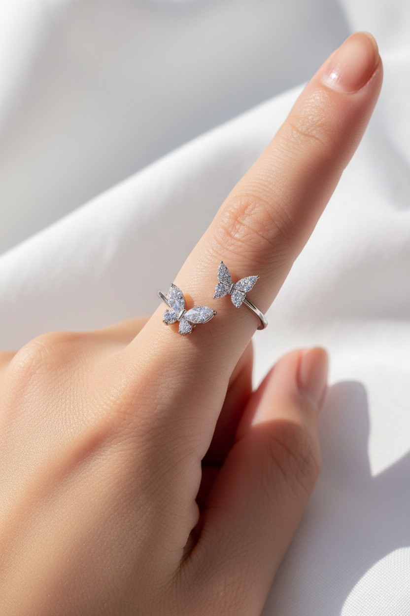 Sterling Silver CZ Butterfly Ring – White Linen