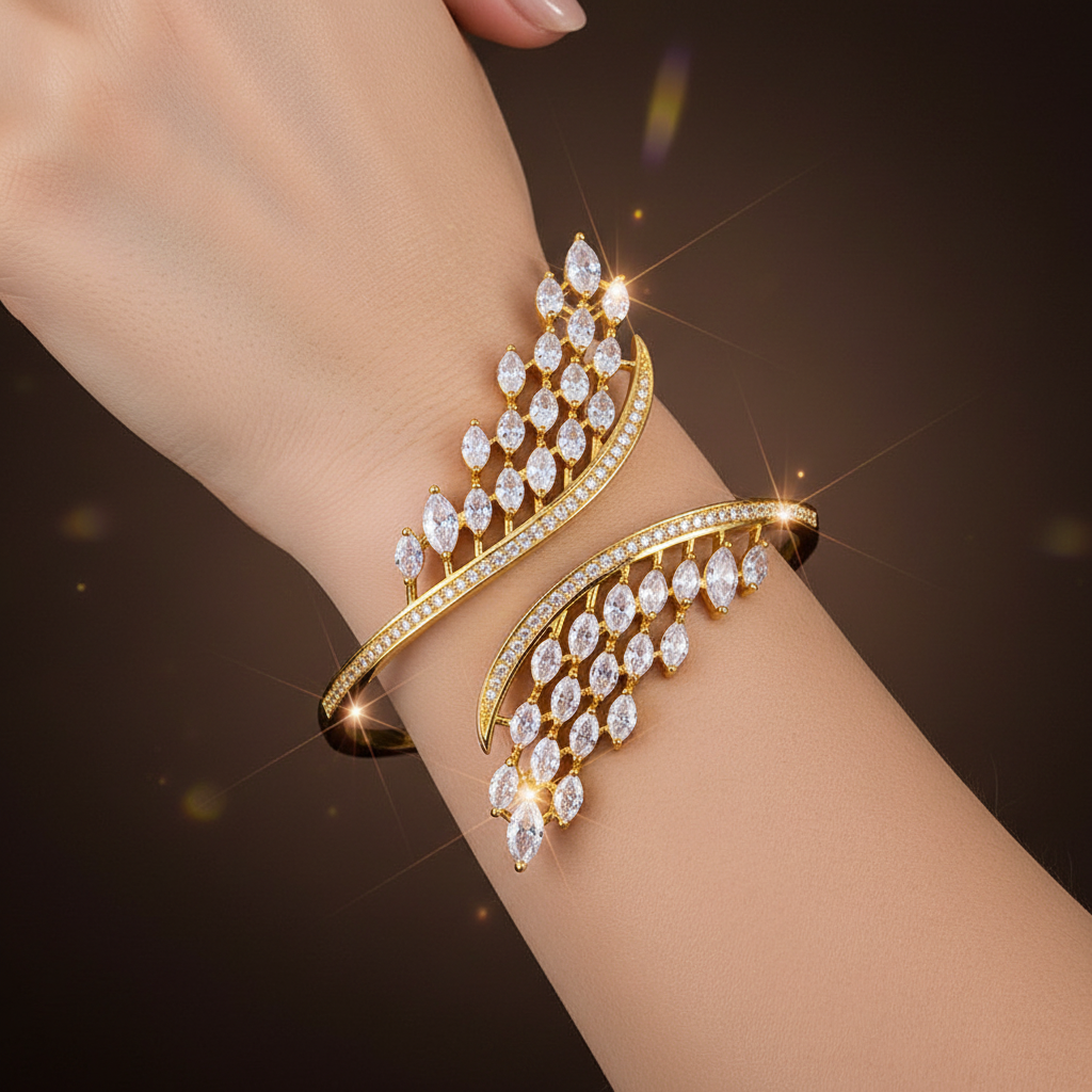 Close-up of Geometric Zirconia Bracelet on Caucasian model's wrist