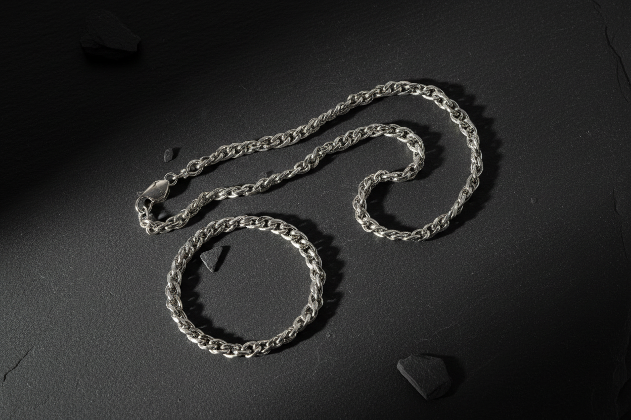 Twist chain necklace dark slate flat lay