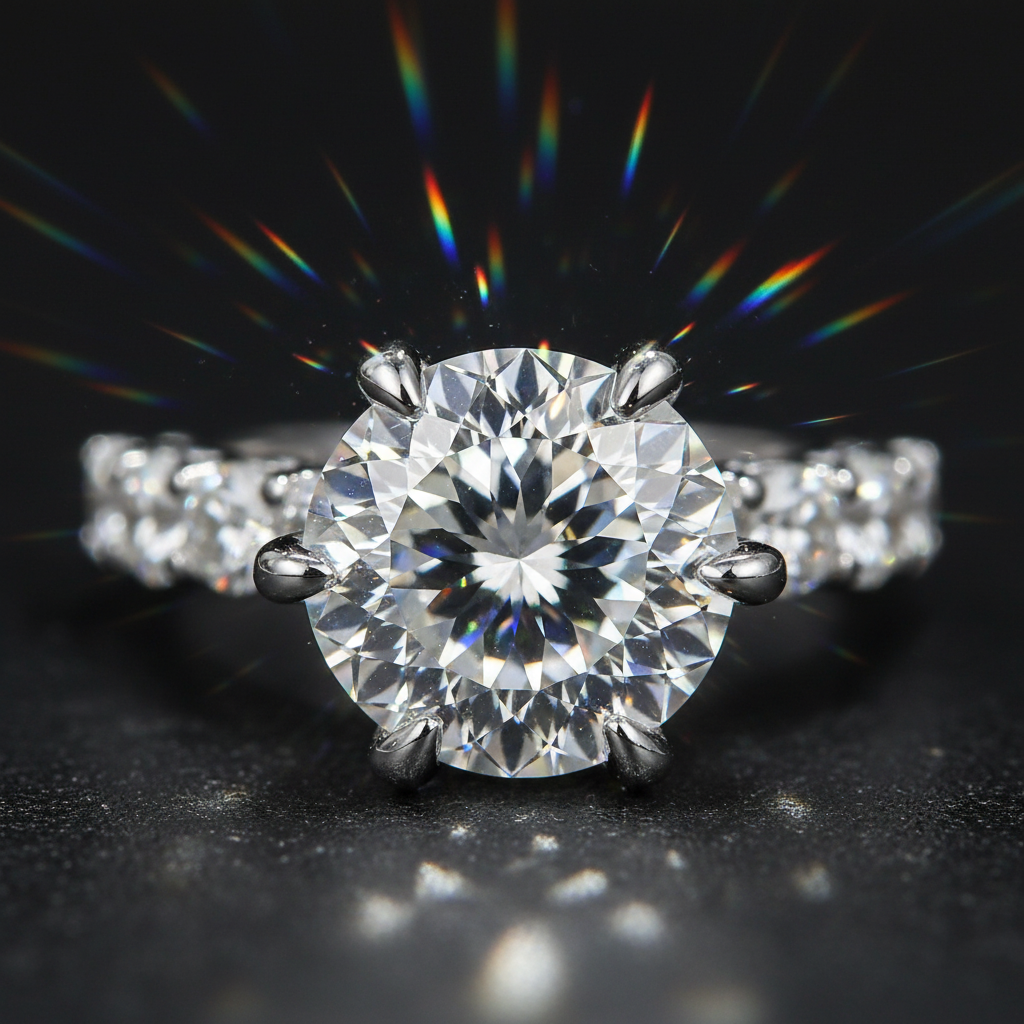 Fireworks Cut Moissanite Ring - macro stone close-up