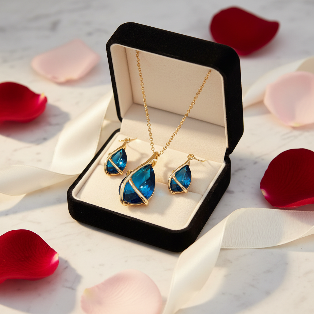 Ocean Deep necklace earring set in luxury gift box