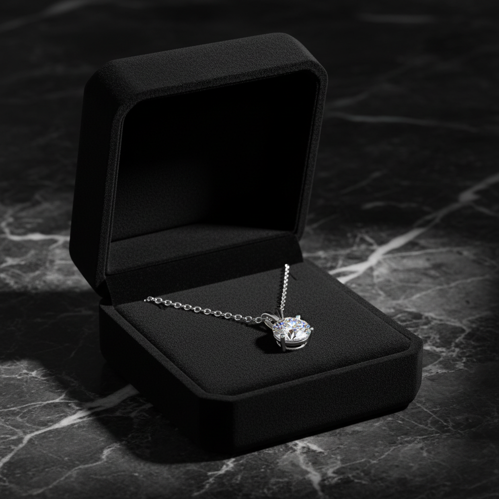 V-Shaped Moissanite Necklace in luxury black velvet gift box