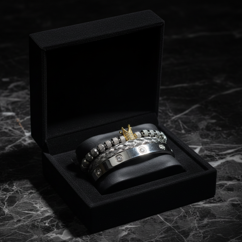 Pineapple Crown Bracelet Set in luxury black velvet gift box