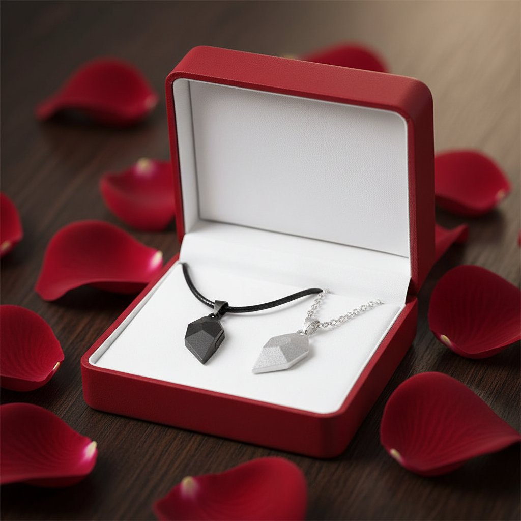 Wishing Stone couple necklace set in luxury red gift box