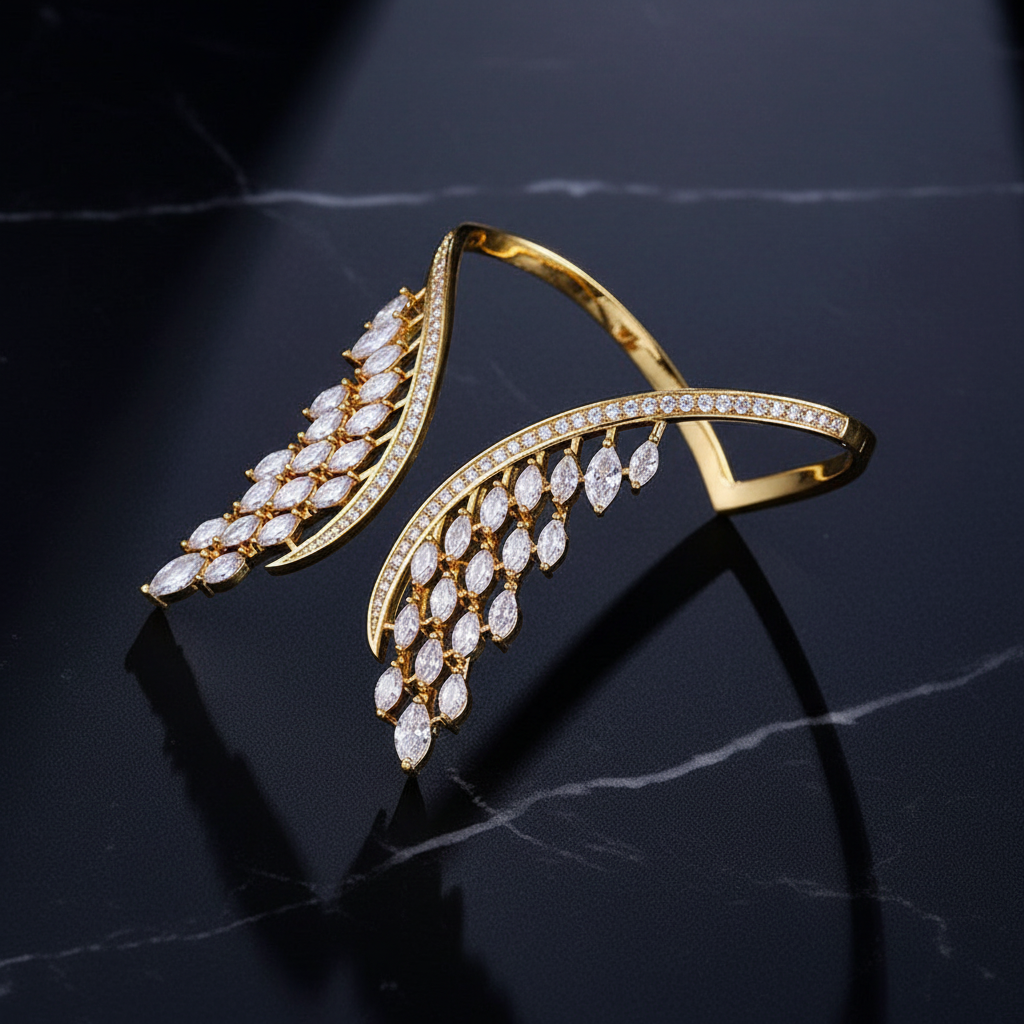 Geometric Zirconia Bracelet flat lay on black marble