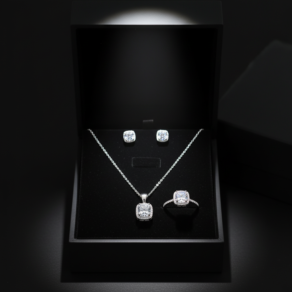 Cushion CZ Silver Jewelry Set – Luxury Gift Box