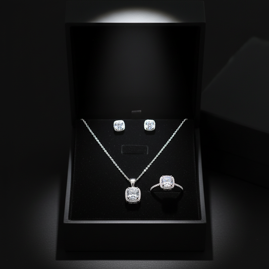 Cushion CZ Silver Jewelry Set – Luxury Gift Box