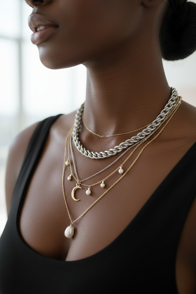 Twist chain necklace layered lifestyle neck shot