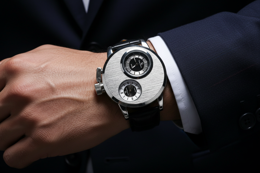 Men's watch dark moody wrist shot suit sleeve